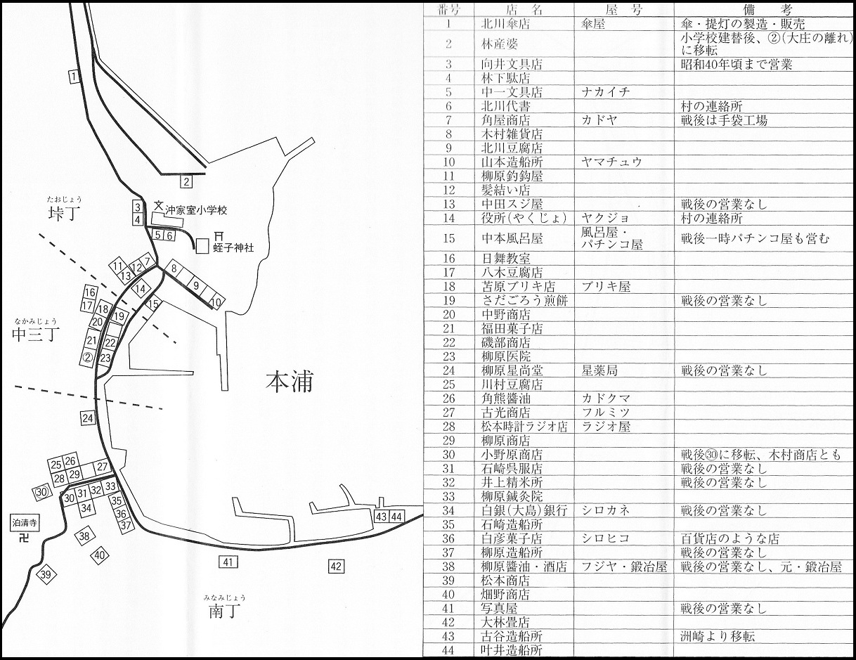 沖家室島本浦の商店街